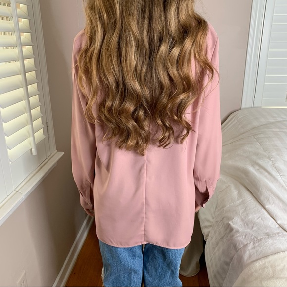 4 LEFT S-L Chic Spring Stretchy Pink Long Sleeve Blouse Shirt Top - Picture 3 of 3